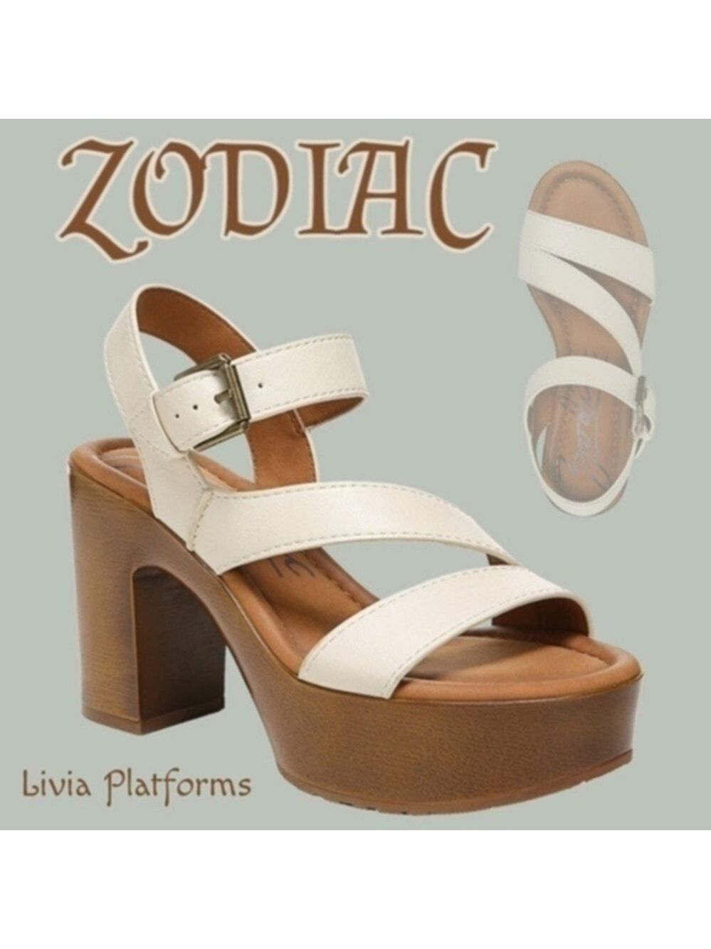 ZODIAC Livia Faux Woodgrain Platform/Block Heel LEATHER Strap 4” Sandal NWT/10M